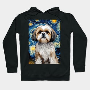 Cute Shih Tzu Dog Breed Painting in a Van Gogh Starry Night Art Style Hoodie